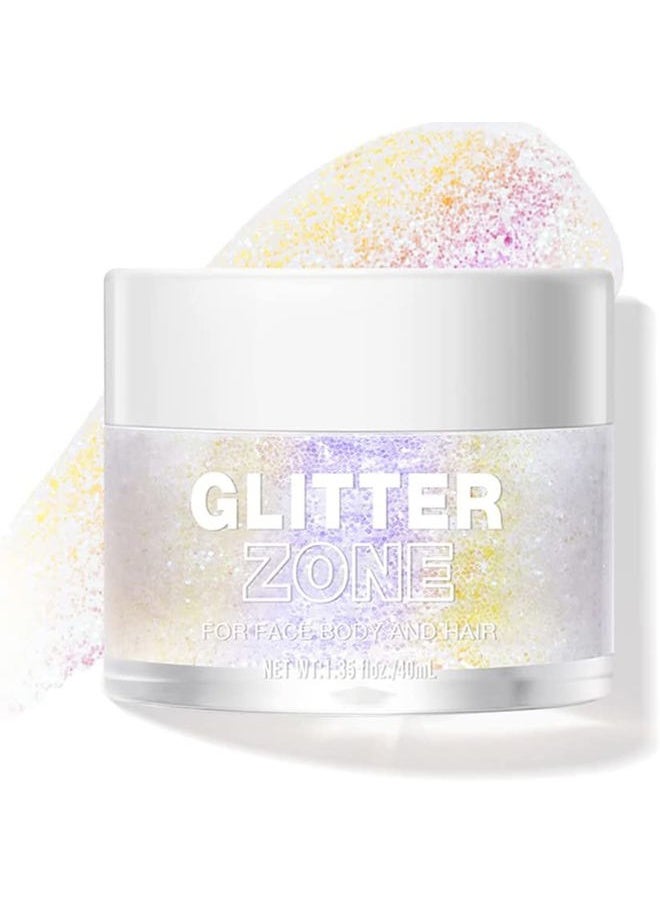 Holographic Body Glitter Gel 4 Colors Long Lasting Chunky Glitter Gel Color Changing Glitter Gel Under Light for Body Face Hair Makeup (Colors L03)