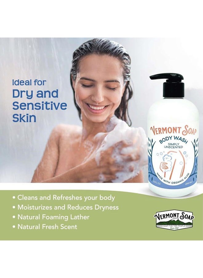 Body Wash, Natural Body Wash with Shea Butter, Mild Gel Body Wash for Moisturizing and Soothing Skin, Fragrance Free Body Wash for Women & Men (Simply Unscented, 12oz)
