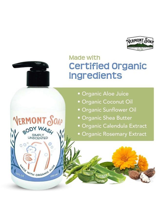 Body Wash, Natural Body Wash with Shea Butter, Mild Gel Body Wash for Moisturizing and Soothing Skin, Fragrance Free Body Wash for Women & Men (Simply Unscented, 12oz)