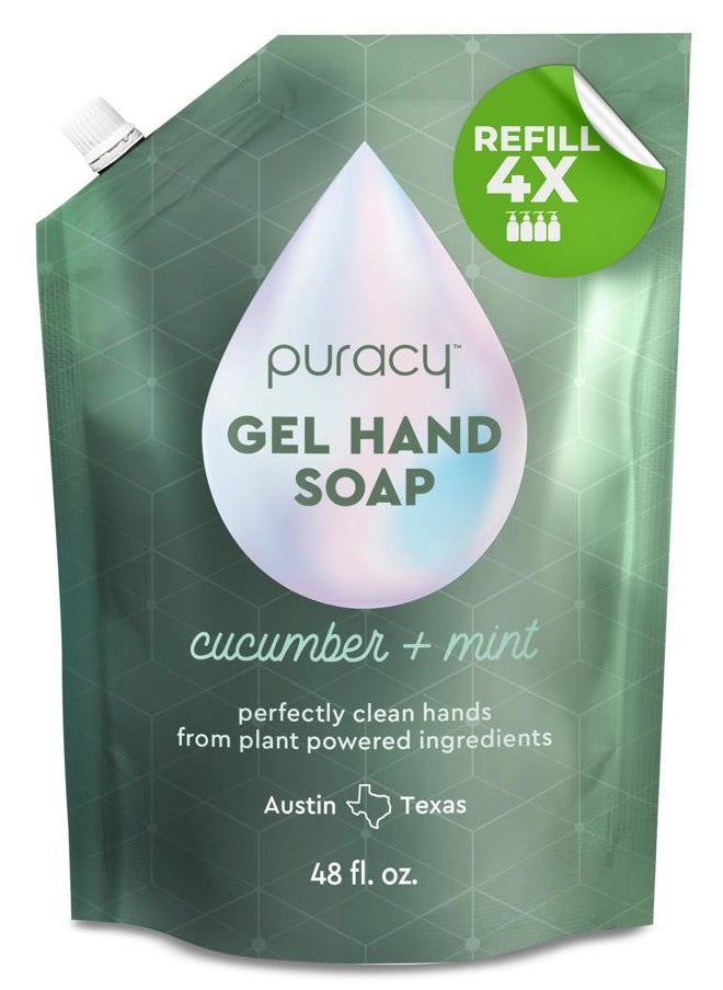 Organic Hand Soap, Professional Hand Washers We've All Become, Moisturizing Natural Gel Hand Wash Soap, Liquid Hand Soap Refills for Soft Skin (Refill Cucumber & Mint, 48 Ounce)