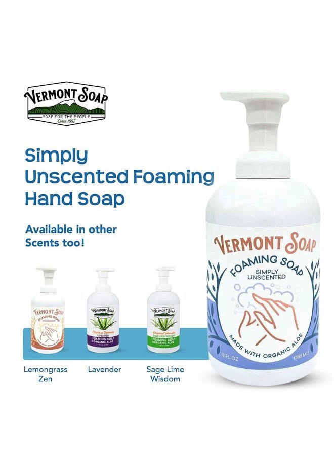Organic Unscented Foaming Hand Soap - Natural Moisturizing Soap for Dry Skin - Fragrance Free Liquid Bathroom Hand Soap Dispenser - Simply Unscented - 12 oz