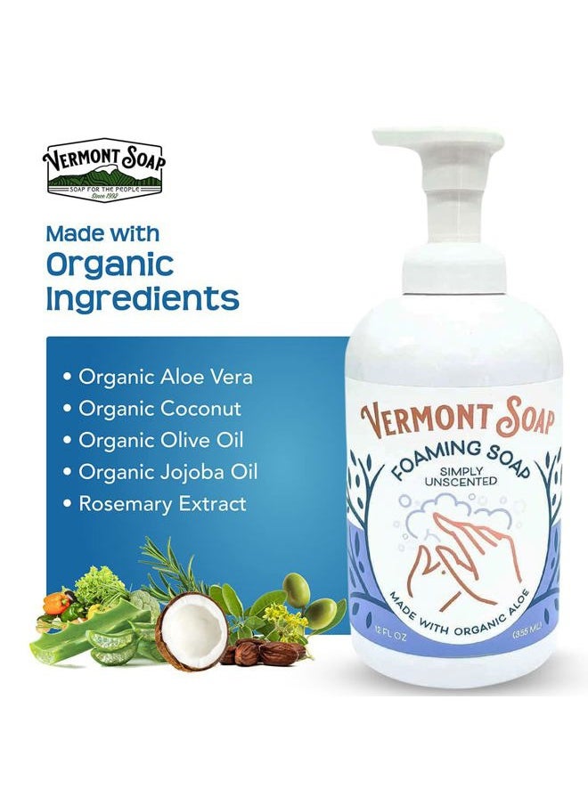 Organic Unscented Foaming Hand Soap - Natural Moisturizing Soap for Dry Skin - Fragrance Free Liquid Bathroom Hand Soap Dispenser - Simply Unscented - 12 oz