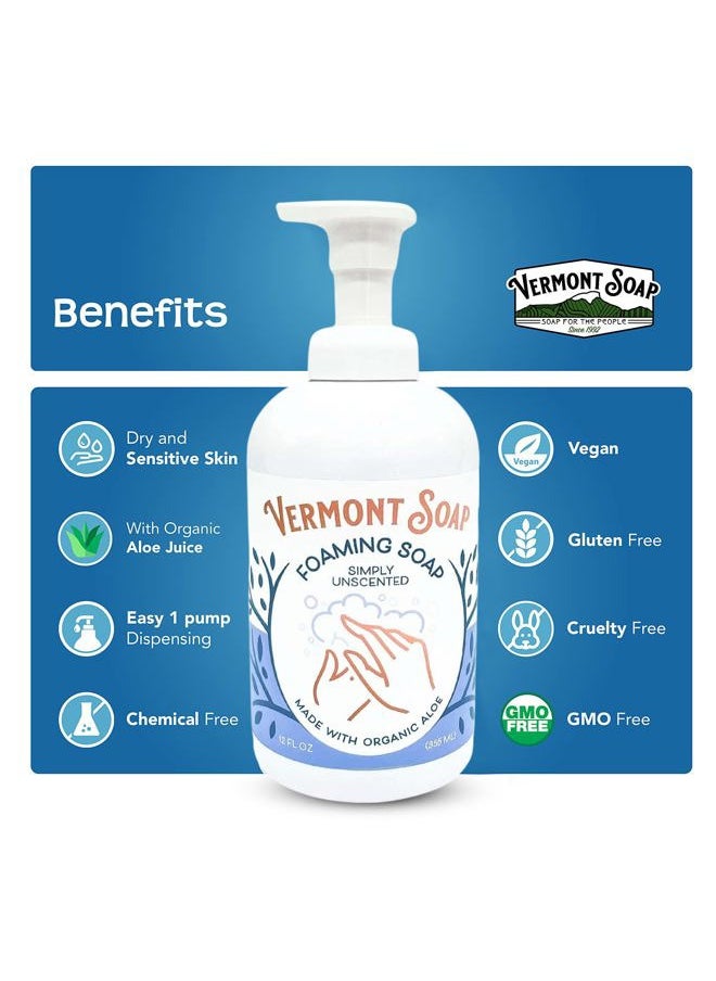 Organic Unscented Foaming Hand Soap - Natural Moisturizing Soap for Dry Skin - Fragrance Free Liquid Bathroom Hand Soap Dispenser - Simply Unscented - 12 oz