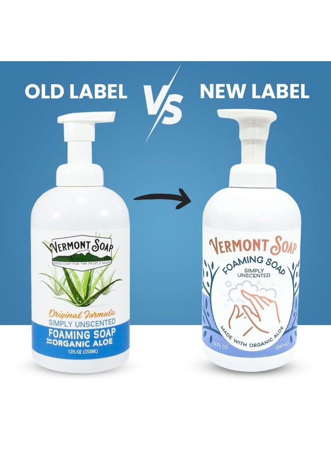 Organic Unscented Foaming Hand Soap - Natural Moisturizing Soap for Dry Skin - Fragrance Free Liquid Bathroom Hand Soap Dispenser - Simply Unscented - 12 oz