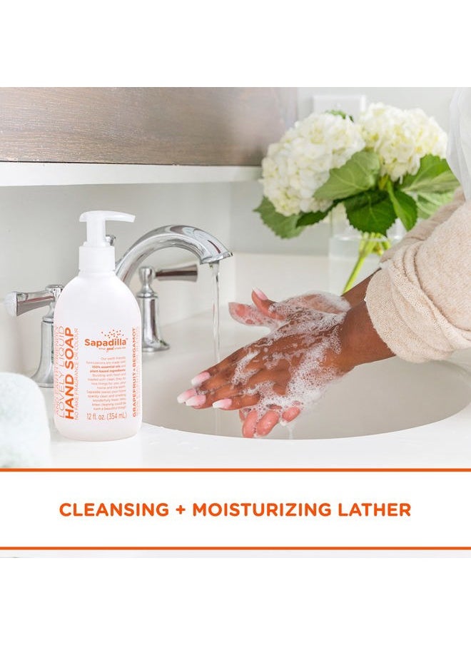 Liquid Hand Soap - Grapefruit + Bergamot - Made with 100% Pure Essential Oil Blends, Cleansing & Moisturizing, Aromatic & Fragrant Hand Soap, Plant Based, Biodegradable, 12 Ounce (Pack of 2)