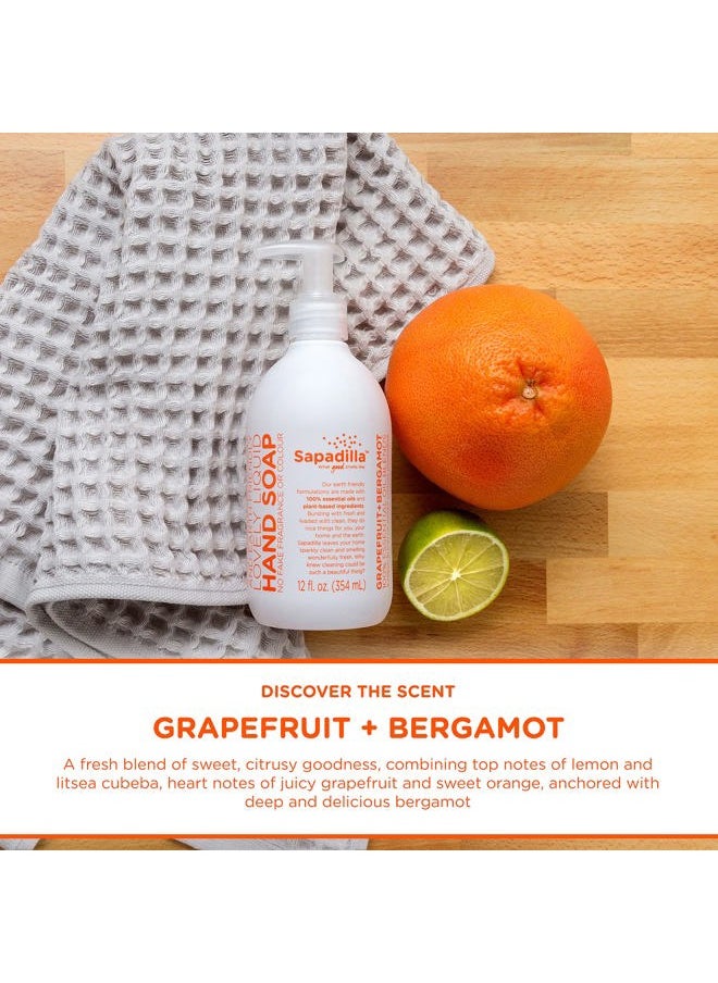Liquid Hand Soap - Grapefruit + Bergamot - Made with 100% Pure Essential Oil Blends, Cleansing & Moisturizing, Aromatic & Fragrant Hand Soap, Plant Based, Biodegradable, 12 Ounce (Pack of 2)