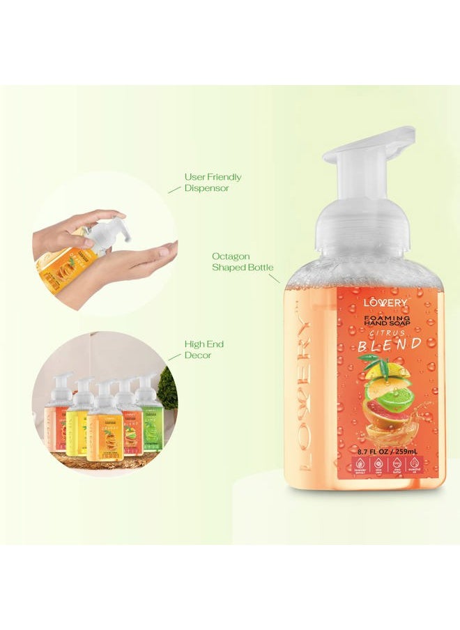 Foaming Hand Soap - Pack of 5 - Moisturizing Hand Soap with Aloe Vera & Essential Oils - Alcohol-Free Hand Wash in Citrus Blend, Lemon, Orange, Lime, Pink Grapefruit Fragrances for Kitchen & Bathroom
