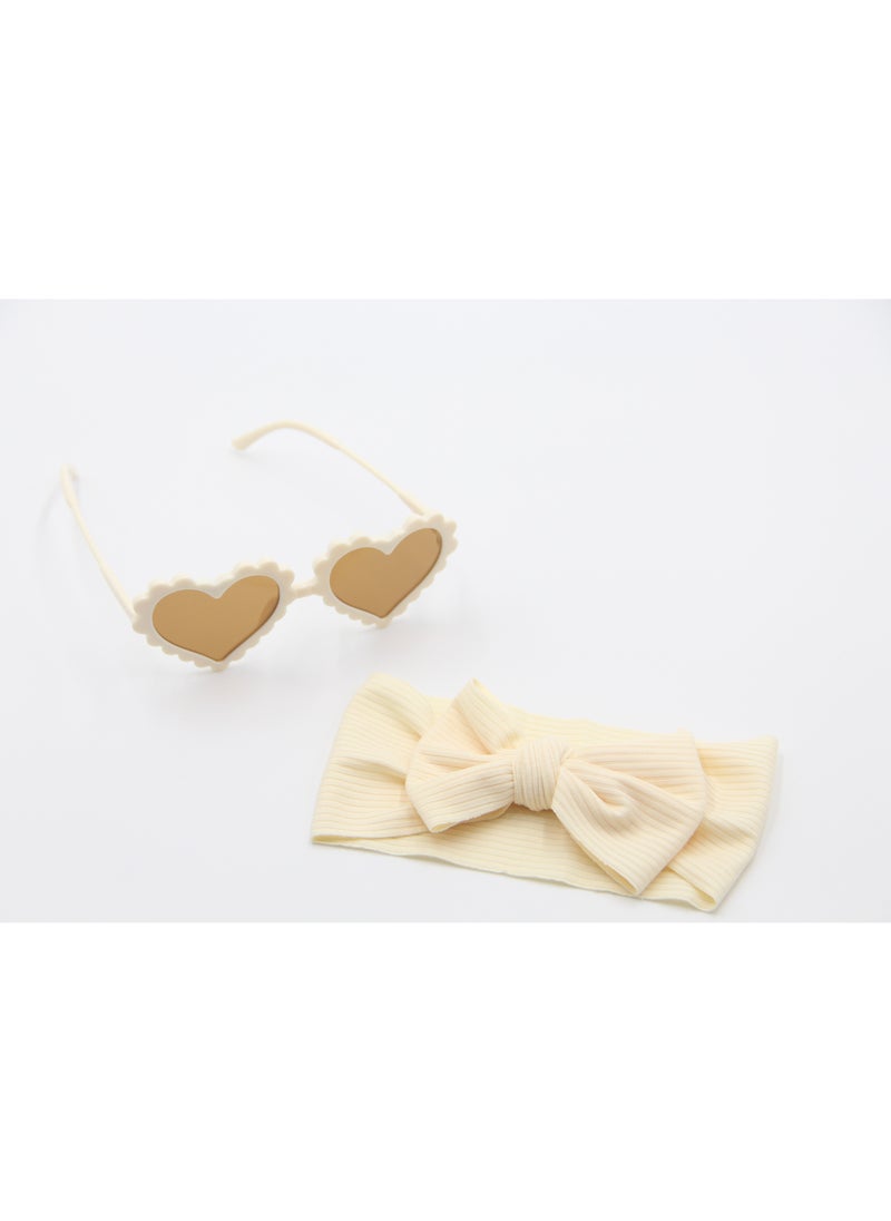 Ana Glasses and Headband Set For Babies and Girls Cream Colour