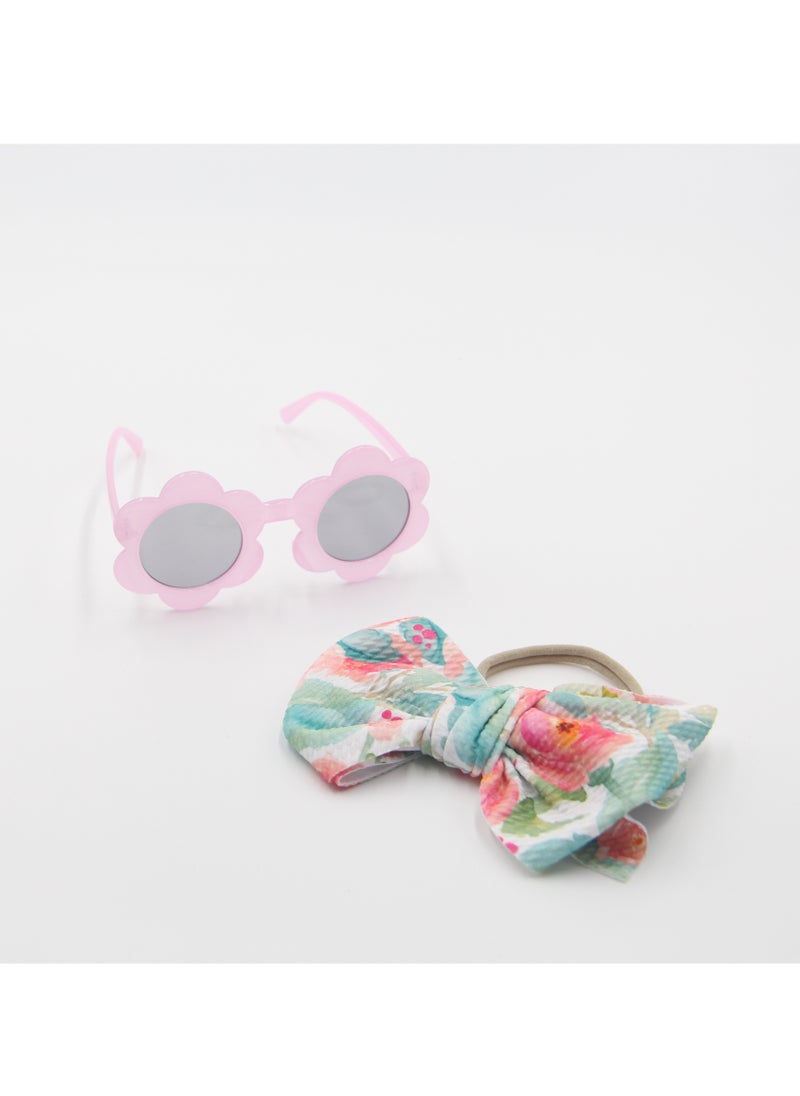 Hawaiian Glasses and Headband Set For Babies and Girls Pink with Flower Colour