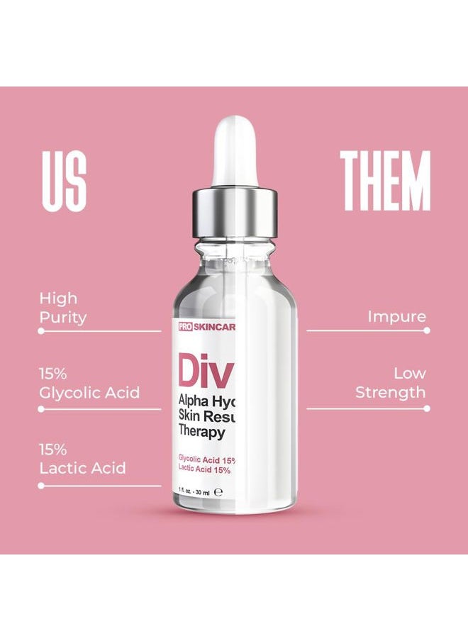 Glycolic Acid & Lactic Acid Peeling Solution - SKIN PERFECTING 30% AHA Liquid, Professional Grade Chemical Face Peel for Acne Scars, Collagen Boost, Wrinkles, Fine Lines - AHA - 1 fl oz