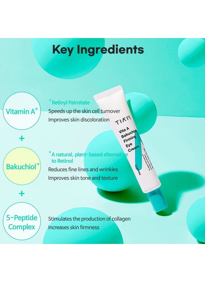TIAM Vita A Bakuchiol Firming Eye Cream, 1.01 fl oz, Retinol Alternative Anti-Aging Eye Cream for for Wrinkles, Dark Circles, and Puffiness, Fragrance-Free Under-Eye Cream, Korean Skin Care