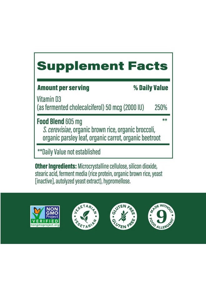 Vitamin D3 2000 IU (50 mcg) - Vitamin D Supplements with Real Food, Immune Support, Supports Bones, Teeth & Muscles, Vegetarian, Certified Non-GMO, Kosher – 60 Tablets, 60 Servings