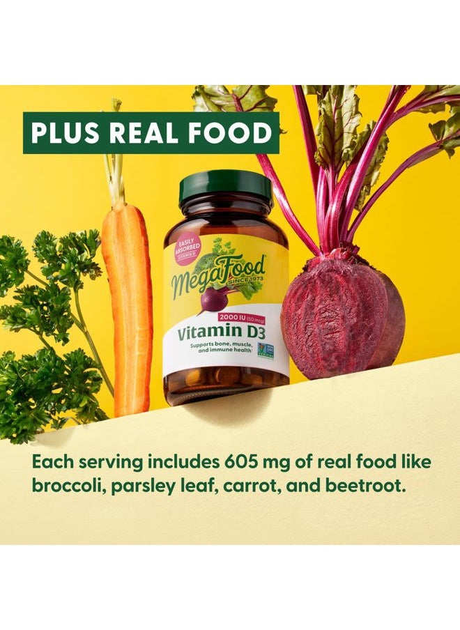 Vitamin D3 2000 IU (50 mcg) - Vitamin D Supplements with Real Food, Immune Support, Supports Bones, Teeth & Muscles, Vegetarian, Certified Non-GMO, Kosher – 60 Tablets, 60 Servings