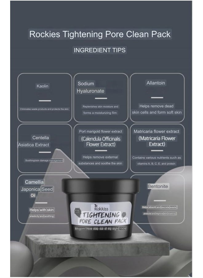 Pore Tightening & Cleaning Mask (5.3oz) - Deep Cleansing Mask for Blackhead Removel, Pore Reducing & Tightening. Kaolin, Allantoin, Bentonite. Korean Skin Care