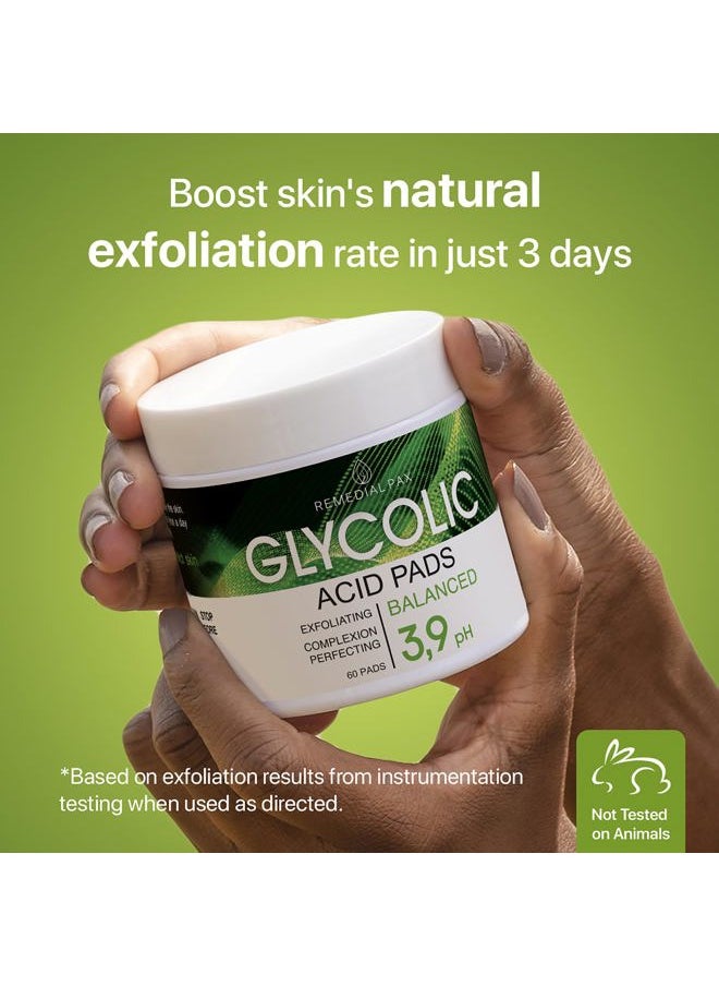 Glycolic Acid Resurfacing Pads 30% for Face and Body - Exfoliating Facial Peel-Vitamins B5 C E, Green Tea - Glycolic Acid Face Wash – 60 Pre-Moistened Cotton Pads for Cleansing, Peeling