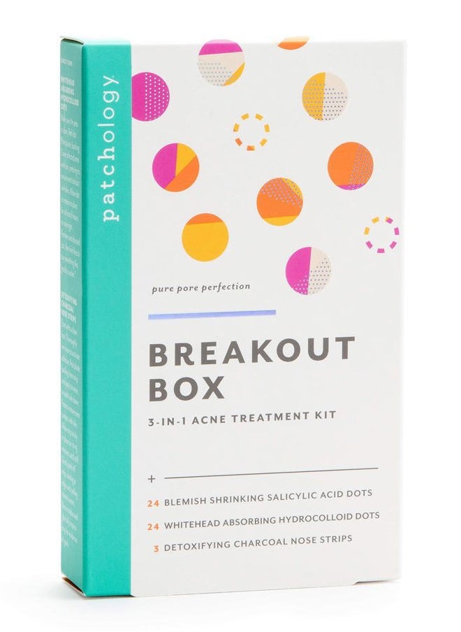 Breakout Box 3-in-1 Pimple & Acne Spots Treatment Patch Kit with 3 Nose Strips, 24 Salicylic Acid Dots, and 24 Hydrocolloid Dots - For Men and Women - Dark Spot Patches for Face