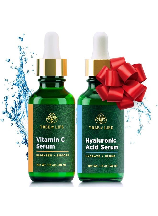Facial Skin Care Set, Brightening, Firming, Hydrating, Dry Face, Dermatologist Tested - Vitamin C and Hyaluronic Acid Facial Serum - Skin Care Kit, 2 count of 1 Fl Oz