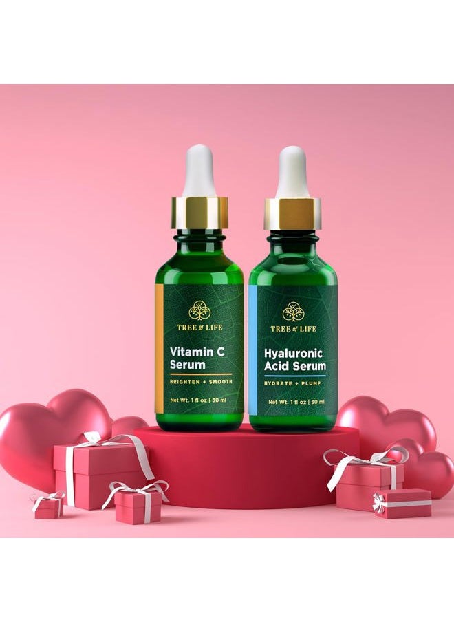 Facial Skin Care Set, Brightening, Firming, Hydrating, Dry Face, Dermatologist Tested - Vitamin C and Hyaluronic Acid Facial Serum - Skin Care Kit, 2 count of 1 Fl Oz