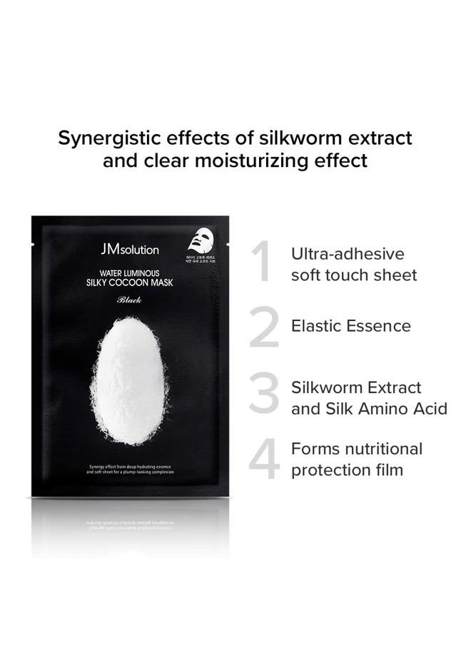 Water Luminuous Silky Cocoon Black Mask - Korean Skincare Facial Mask - Silkworm extract amino acid -Nutrition and Moisturization Synergy - 10 sheets for a sensitive skin