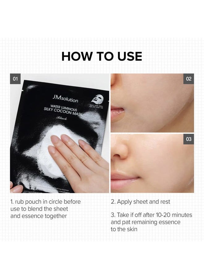 Water Luminuous Silky Cocoon Black Mask - Korean Skincare Facial Mask - Silkworm extract amino acid -Nutrition and Moisturization Synergy - 10 sheets for a sensitive skin