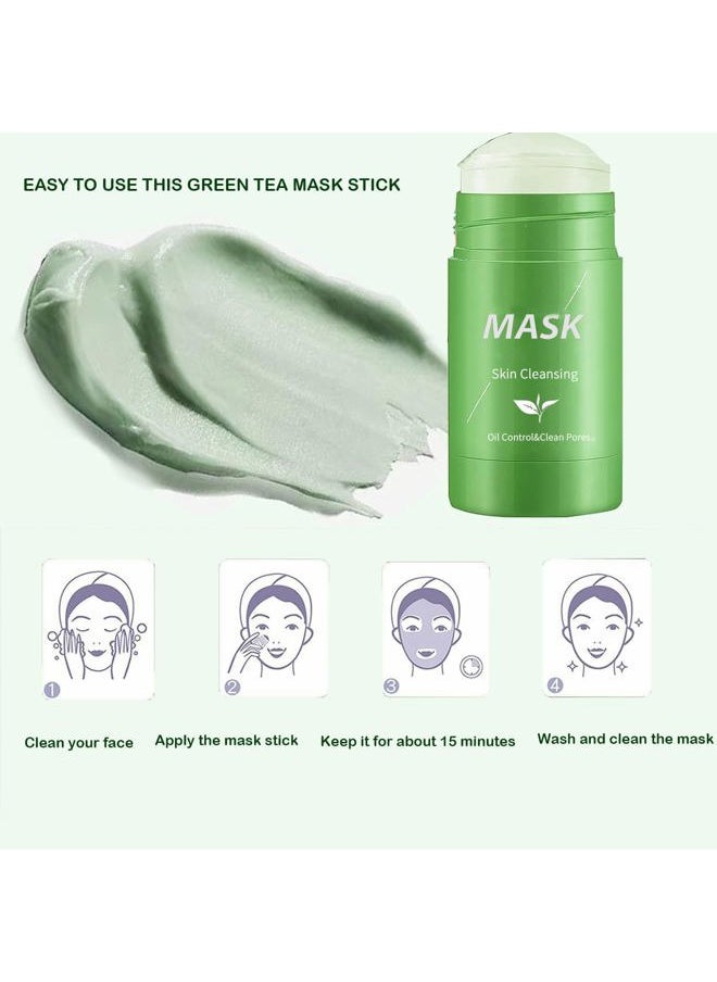 Green Tea Clay Mask for Face, 2 Pack Green Tea Deep Cleanse Mask Stick Blackhead Remover Green Clay Mask For Face Moisturizing, Purifying, Pore Cleansing, Skin Brightening Suitable for All Skin Types