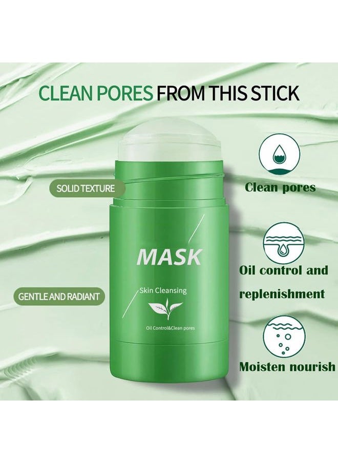Green Tea Clay Mask for Face, 2 Pack Green Tea Deep Cleanse Mask Stick Blackhead Remover Green Clay Mask For Face Moisturizing, Purifying, Pore Cleansing, Skin Brightening Suitable for All Skin Types