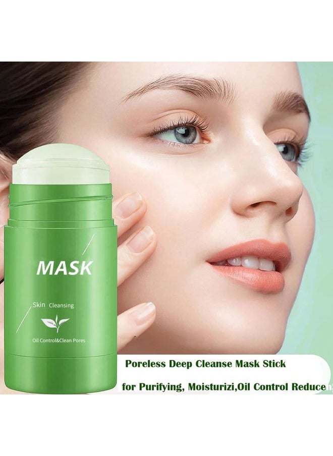 Green Tea Clay Mask for Face, 2 Pack Green Tea Deep Cleanse Mask Stick Blackhead Remover Green Clay Mask For Face Moisturizing, Purifying, Pore Cleansing, Skin Brightening Suitable for All Skin Types
