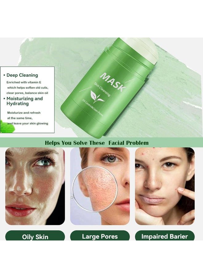 Green Tea Clay Mask for Face, 2 Pack Green Tea Deep Cleanse Mask Stick Blackhead Remover Green Clay Mask For Face Moisturizing, Purifying, Pore Cleansing, Skin Brightening Suitable for All Skin Types