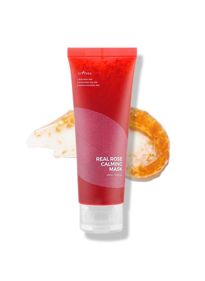 ISNTREE Real Rose Calming Face Mask 3.38 fl. oz. | Moisturizing Nourishing & Soothing 60% Damask Rose Water, Amino Acids Complex Hyaluronic Acid | Remove Dead Skin Cells Pore Build-ups | Korean Skin C