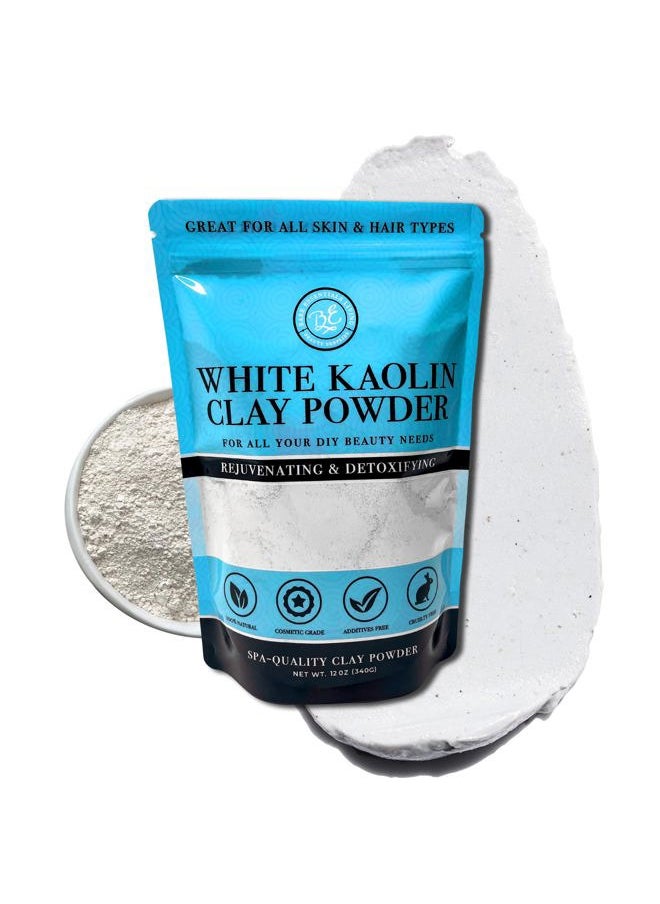 White Kaolin Clay Powder (12oz) 100% Natural White Powdered Clay for Seed Bombs, White Clay Mask, DIY Spa, Soap, Bath Bomb, Deodorant, Can be Used as Kaolin Clay for Gardening