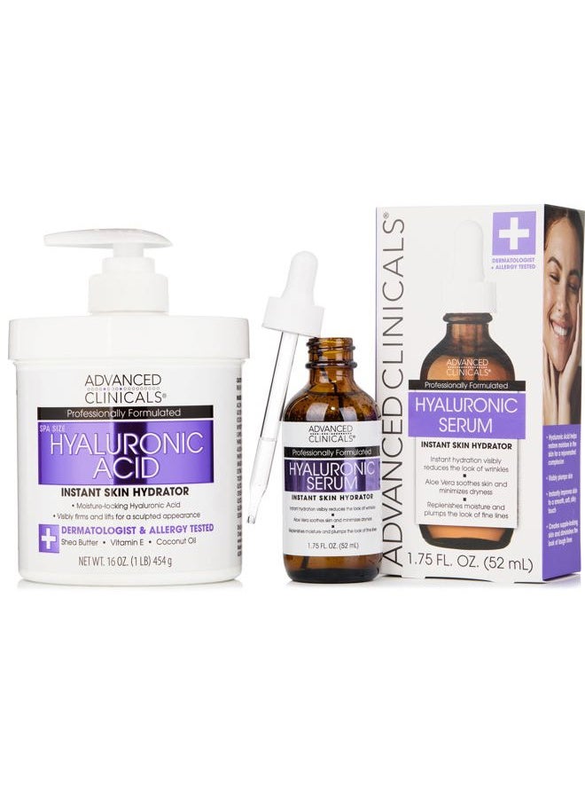 Hyaluronic Acid Moisturizer Body Cream + Hyaluronic Acid Serum Skin Care Product 2pc Bundle, Face Serum & Body Lotion Targets Wrinkles, Dark Spots, Fine Lines, & Dry Skin, 2pc Set