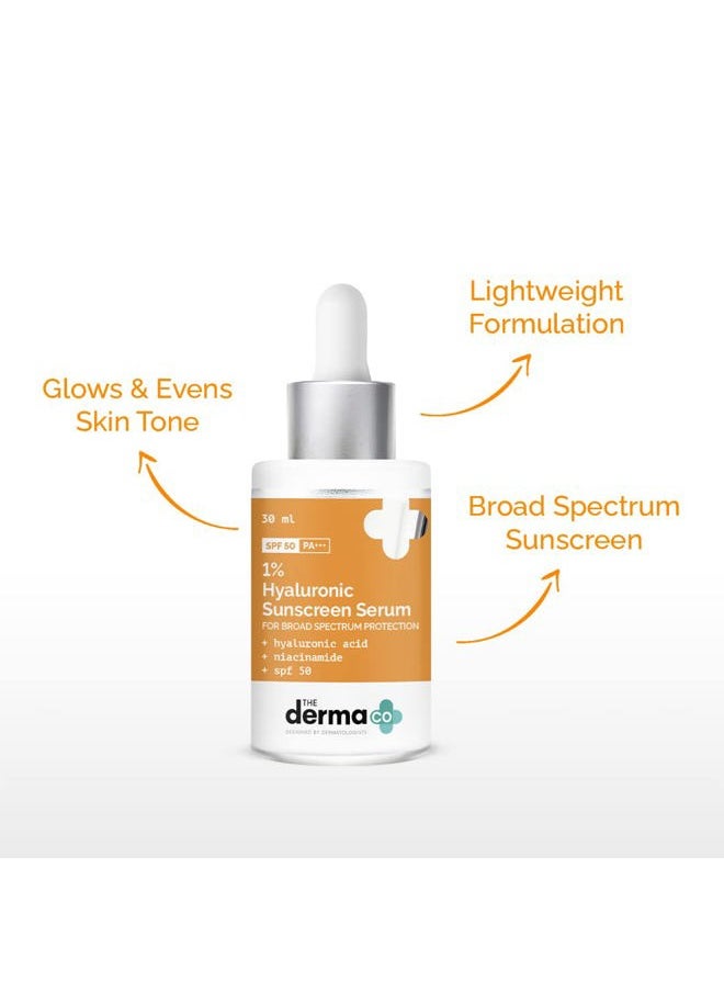 1% Hyaluronic Acid Sunscreen Serum with SPF 50 & PA+++ | Gives Broad Spectrum Protection & Helps Skin Glow | Lightweight & Non-Greasy Formula | 1.01 Fl Oz/30ml