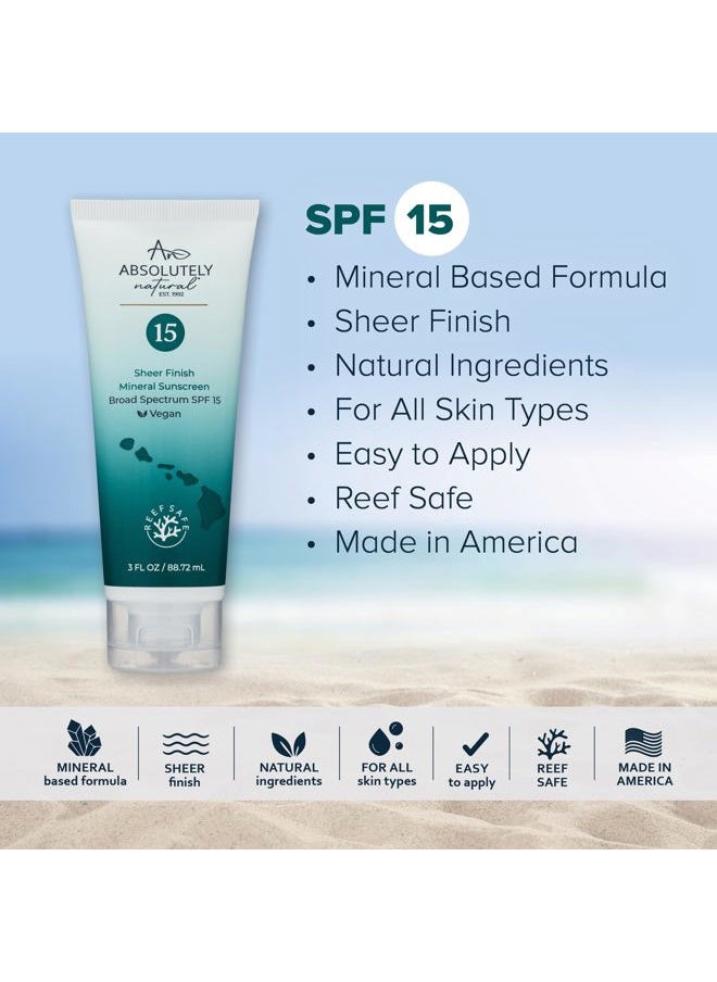 SPF 15 Mineral Sunscreen - Broad Spectrum Water Resistant Moisturizer Lotion For Body & Face - With Non-Nano Zinc Oxide, Vitamin E, & Antioxidants - Made in USA, 3 Oz