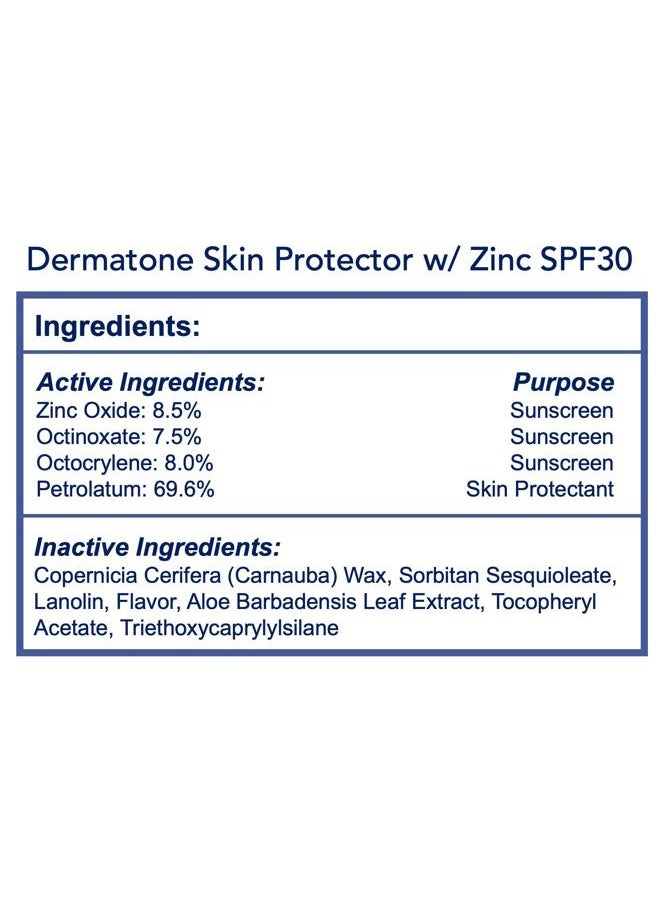 Dermatone Skin Protector w/Zinc | Skin Balm for Face & Lips | Barrier Cream for Sun, Wind & Cold | SPF 30 Zinc Sunscreen | Moisturize, Heal & Repair Dry Skin, 0.5 oz