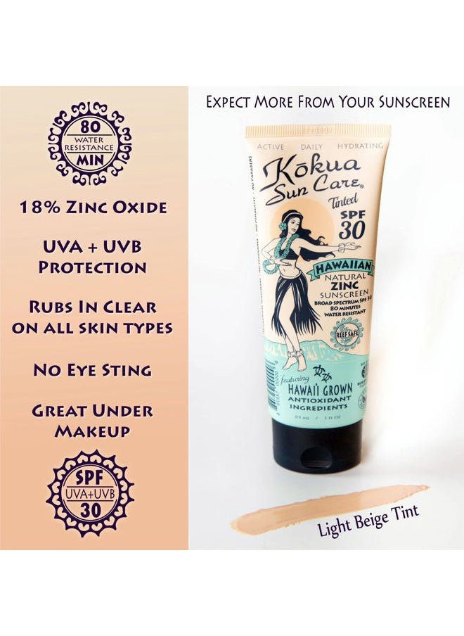 Hawaiian Tinted Non Nano Zinc Oxide Sunscreen for Face & Body, Daily SPF 30/80 Lotion, Moisturizing Sun Protection Cream, Mineral Water Resistance, Reef Safe, Cruelty Free, Vegan