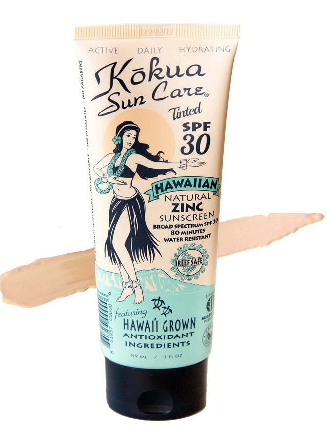 Hawaiian Tinted Non Nano Zinc Oxide Sunscreen for Face & Body, Daily SPF 30/80 Lotion, Moisturizing Sun Protection Cream, Mineral Water Resistance, Reef Safe, Cruelty Free, Vegan