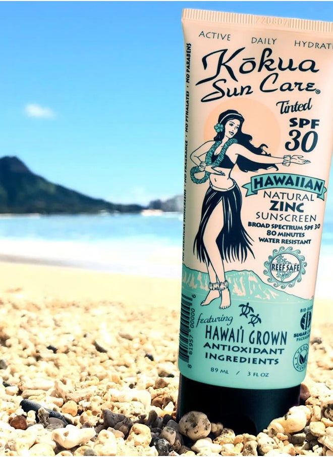Hawaiian Tinted Non Nano Zinc Oxide Sunscreen for Face & Body, Daily SPF 30/80 Lotion, Moisturizing Sun Protection Cream, Mineral Water Resistance, Reef Safe, Cruelty Free, Vegan