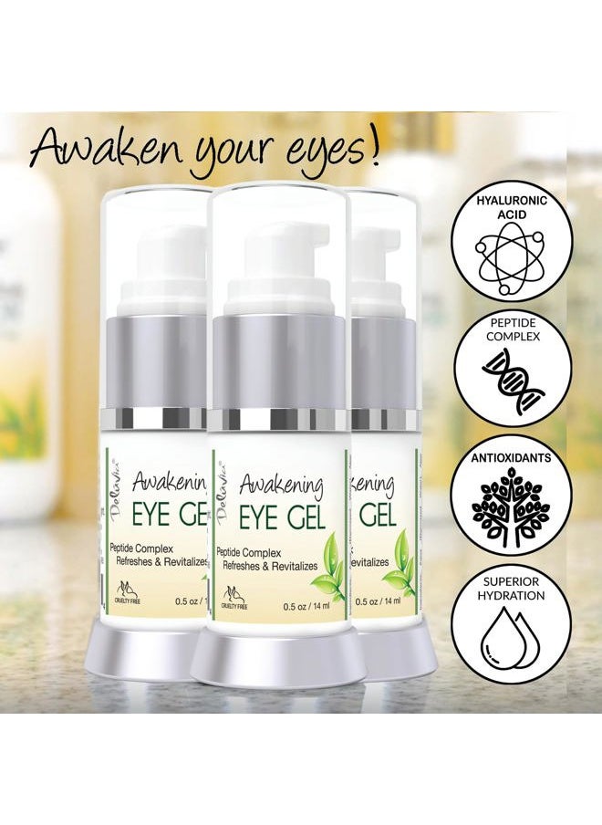 Deluvia Daily Under Eye Gel - Reduces the Appearance of Puffiness, Wrinkles, Fine Lines, Bags, Dry, Crepe Skin - Organic Aloe, Vitamin E, Hyaluronic Acid - Firming Moisturizing..