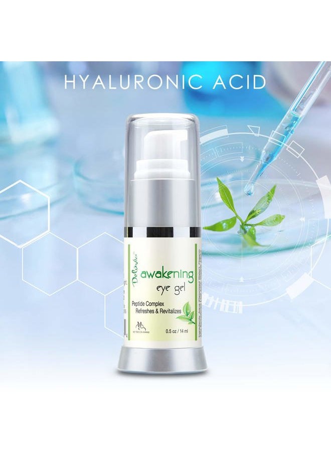 Deluvia Daily Under Eye Gel - Reduces the Appearance of Puffiness, Wrinkles, Fine Lines, Bags, Dry, Crepe Skin - Organic Aloe, Vitamin E, Hyaluronic Acid - Firming Moisturizing..