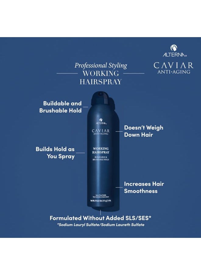 Caviar Working Hairspray | Buildable, Brushable Hold | Helps Control Frizz & Adds Shine | Sulfate Free, 7.4 Fl Oz (Packaging May Vary)