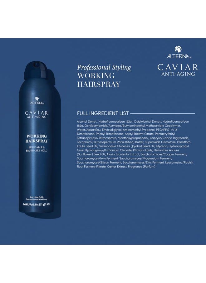 Caviar Working Hairspray | Buildable, Brushable Hold | Helps Control Frizz & Adds Shine | Sulfate Free, 7.4 Fl Oz (Packaging May Vary)