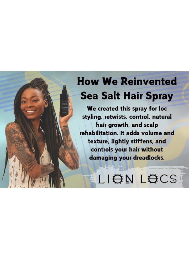 Lion Locs Starter Twist and Lock Spray for New Dreadlocks | Vegan Sea Salt Mist with Essential Oils & Aloe (4oz)