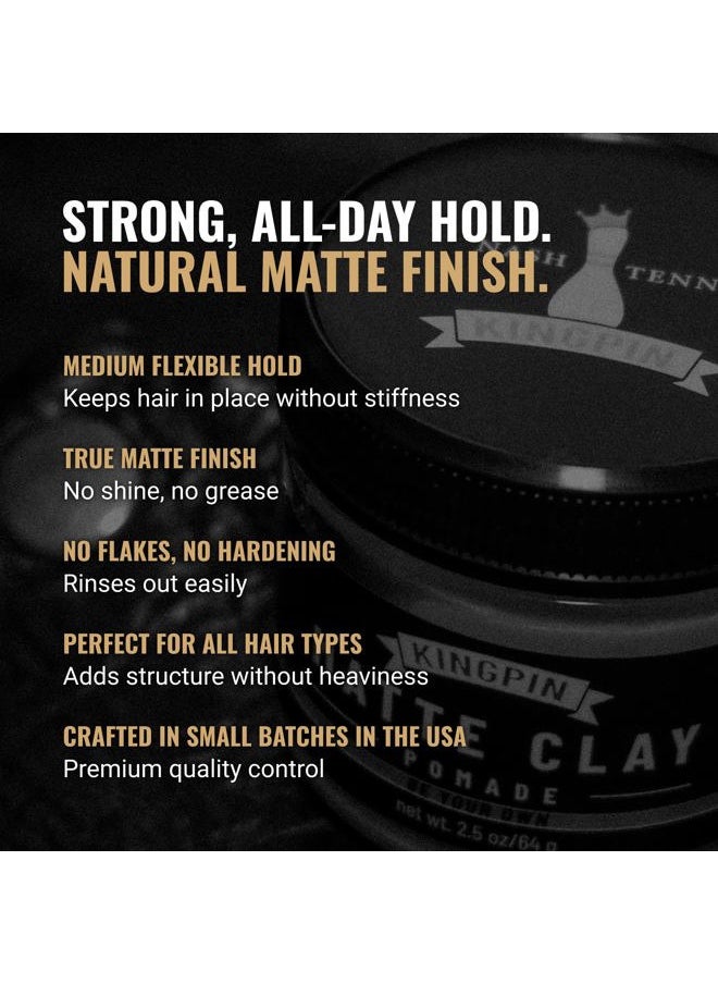 Matte Clay Hair Wax for Men - Flexible Hold & Natural Finish - Non-Flaking, Hydrating Styling Clay for All Hair Types - 2.5oz travel size