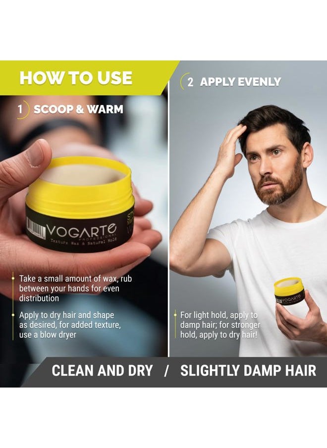 Hair Styling Matte Clay for Men, Strong Hold Zero Shine Hair Wax, Natural Textured Finish with Volume Boost, Water-Based Formula, No Residue, For Short & Medium Hair, 3.52 oz