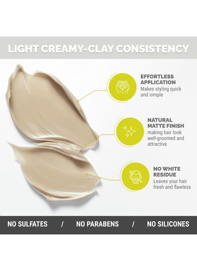 Hair Styling Matte Clay for Men, Strong Hold Zero Shine Hair Wax, Natural Textured Finish with Volume Boost, Water-Based Formula, No Residue, For Short & Medium Hair, 3.52 oz