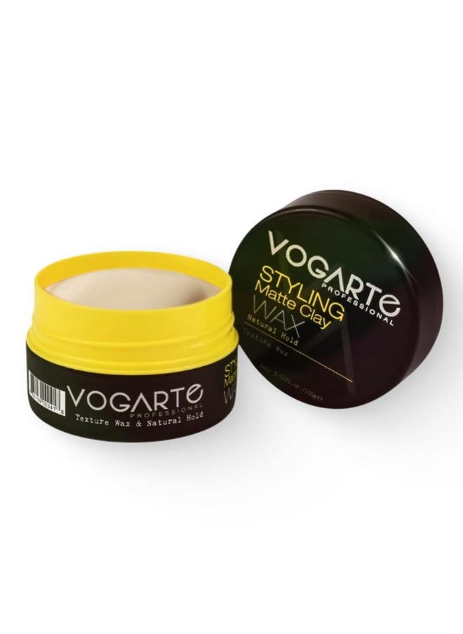 Hair Styling Matte Clay for Men, Strong Hold Zero Shine Hair Wax, Natural Textured Finish with Volume Boost, Water-Based Formula, No Residue, For Short & Medium Hair, 3.52 oz