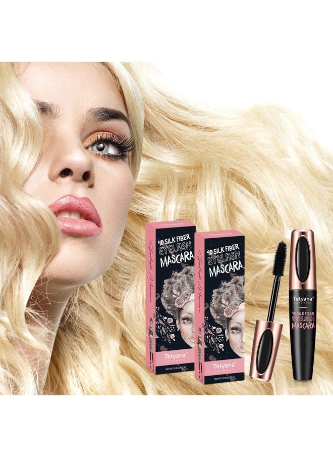 Mascara Black Volume and Length, 4D Silk Fiber Lash Mascara Waterproof, Smudge-proof, Hypoallergenic Formula for Your Longer, Thicker, Voluminous Eyelashes, 2 Pack