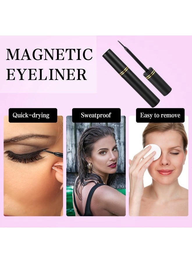 Magnetic Eyelashes and Eyeliner Kit, 12 Pairs Reusable Magnetic Lashes with Eyeliner and Tweezers, 3D Natural Look False Eyelashes, Easy to Wear, No Glue Needed (12pcs)