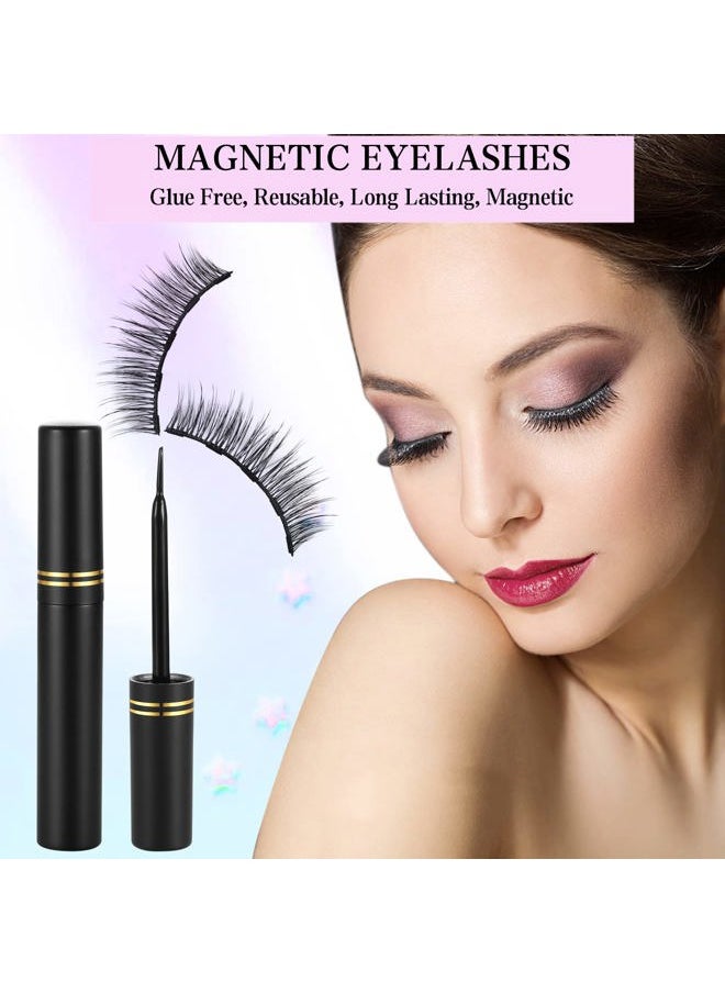 Magnetic Eyelashes and Eyeliner Kit, 12 Pairs Reusable Magnetic Lashes with Eyeliner and Tweezers, 3D Natural Look False Eyelashes, Easy to Wear, No Glue Needed (12pcs)