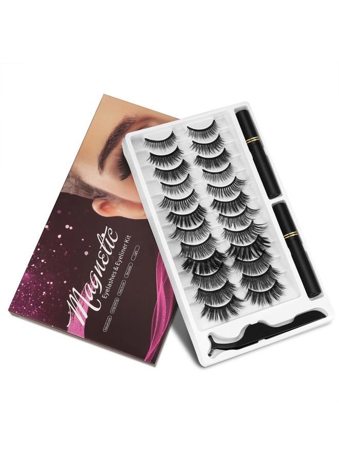 Magnetic Eyelashes and Eyeliner Kit, 12 Pairs Reusable Magnetic Lashes with Eyeliner and Tweezers, 3D Natural Look False Eyelashes, Easy to Wear, No Glue Needed (12pcs)